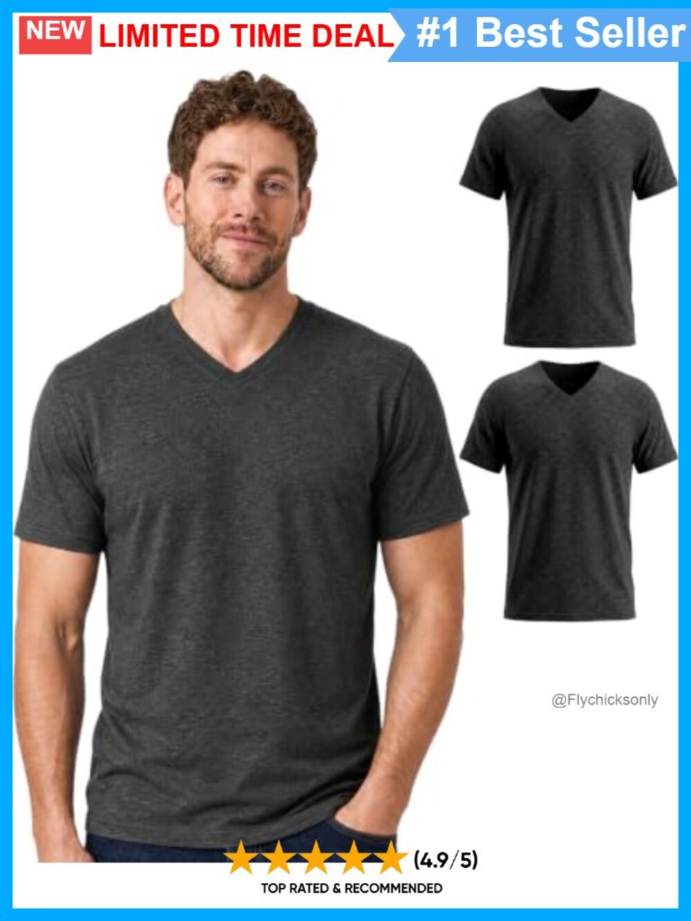 Men's Merino Wool Bamboo Viscose V-Neck Undershirt 2 Pack Soft Base Layer Tee